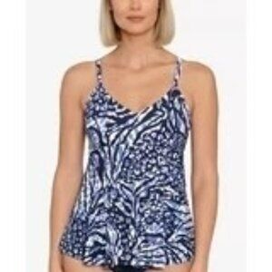 Swim Solutions Underwire Tankini Swim Top Animal Print Navy Black White 18